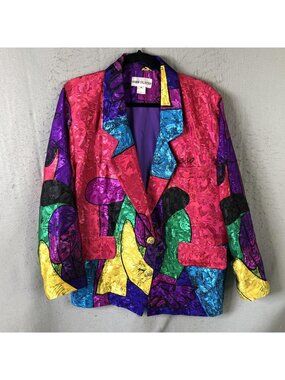 Vintage Rainbow Blazer Jacket Womens L Multicolor Picasso Art To Wear Statement
